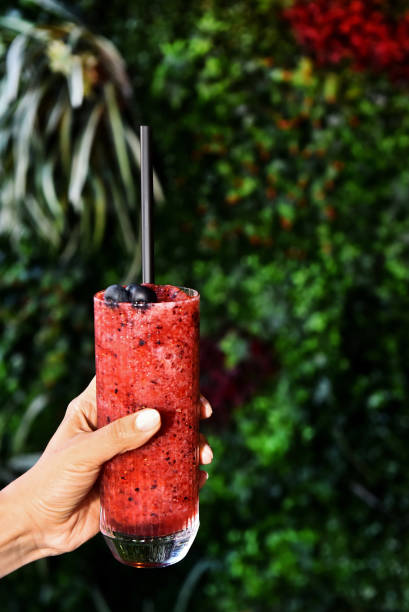 Organic blueberry smoothie made with fresh ingredients
